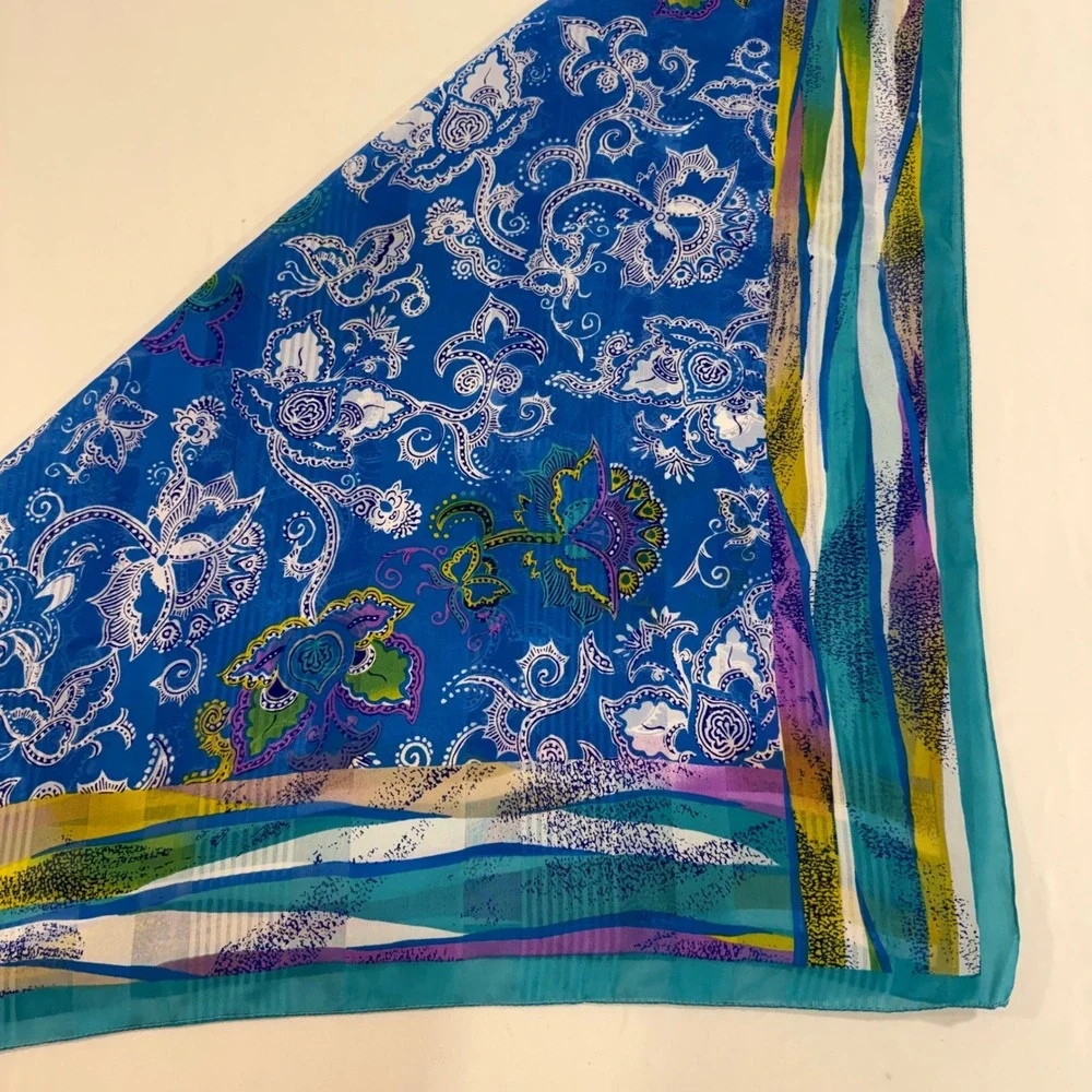 Womens Scarf Paisley Floral Made in Italy Square Boho Blue 34x34